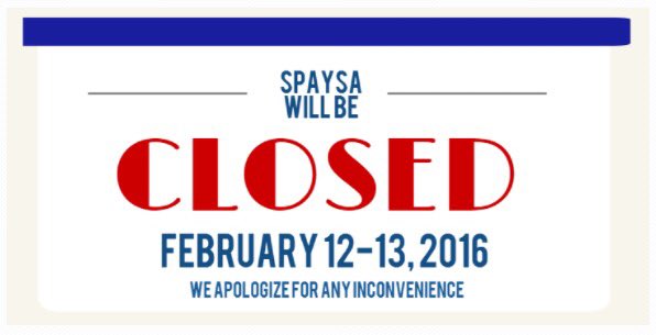 SpaySA's tweet image. Weekend news: SpaySA will be closed February 12-13,2016