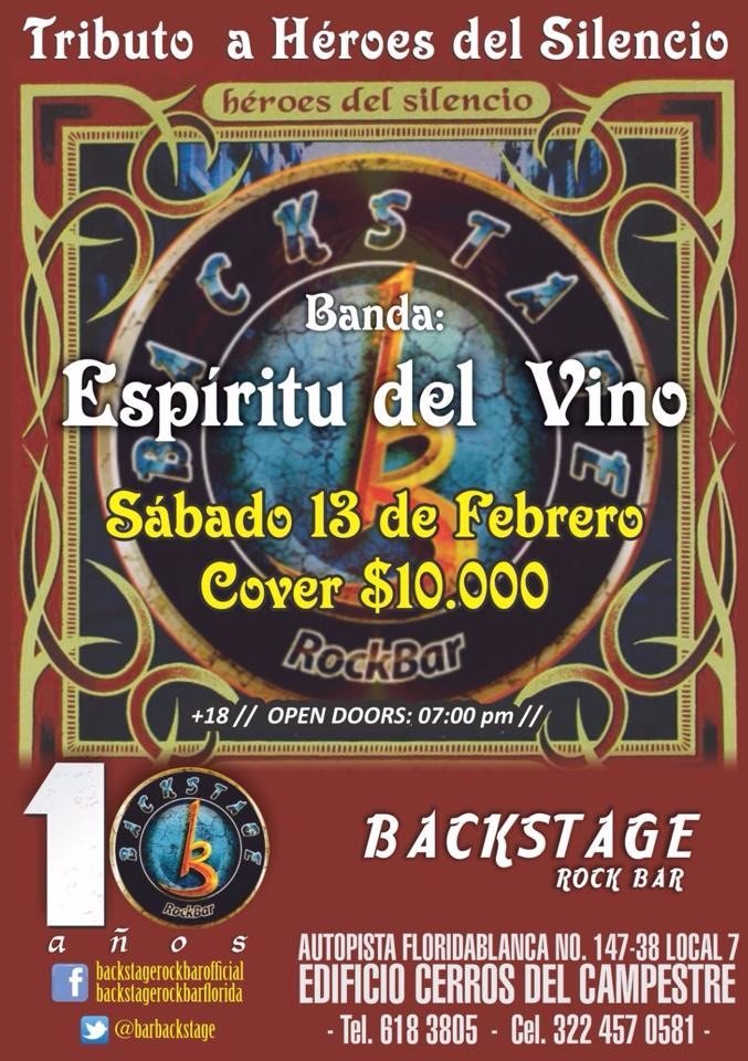 BarBackstage's tweet photo. Tributo a Héroes del Silencio 
Sábado 13 de febrero de 2016 https://t.co/aSIkh5sIPw