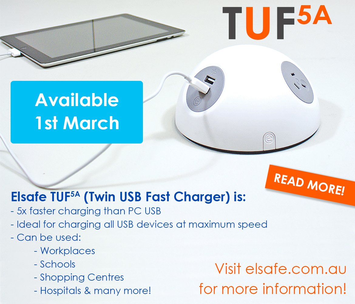 ElsafeAustralia's tweet image. #Elsafe's NEW #5A #TUF (Twin #USB fast) #charger! #Faster, #safer, #smarter, #tougher: elsafe.com.au/en/tuf5a