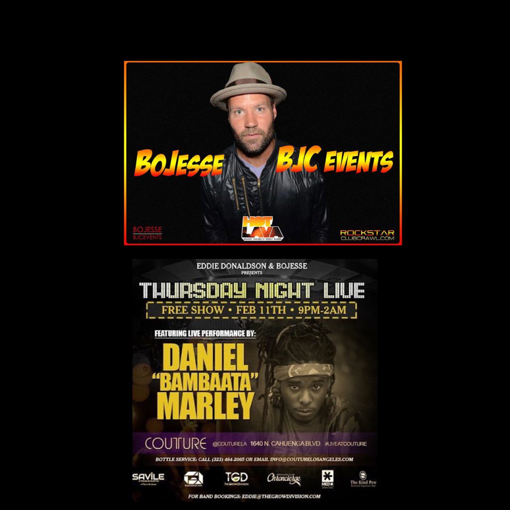 BJCevents's tweet photo. #ThursdayNightLive @CoutureLA performances by
#DanielBambaataMarley
#Mudlux x #NoahKing
#HashvilleHennessee https://t.co/DNIuIPqoa8