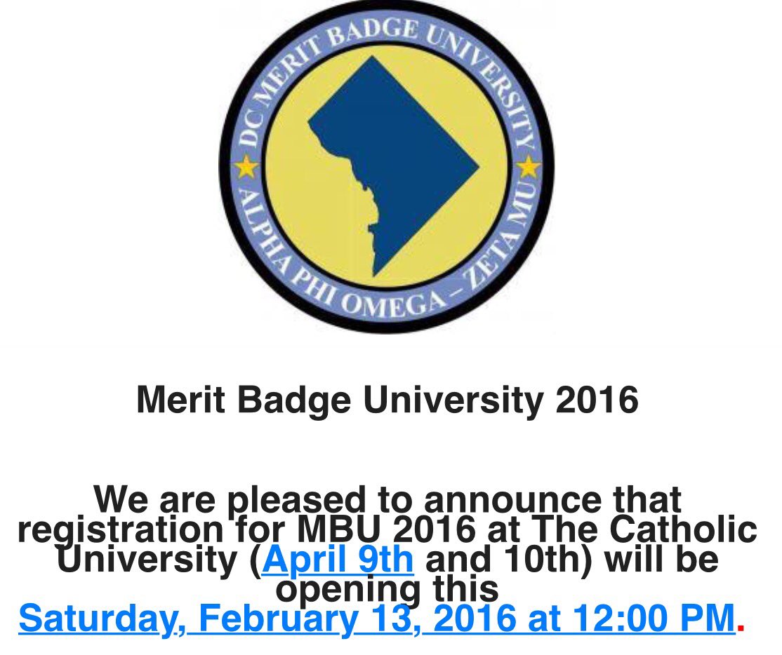 Merit Badge 2016 is coming up quickly. Informations is available on dcmeritbadgeuniversity.wordpress.com. More will come soon.