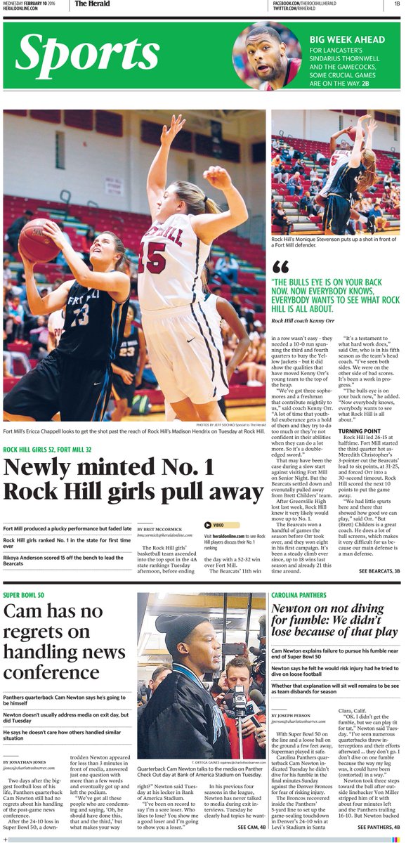 MVMPaper's tweet photo. Wednesday's @RHHerald sp ft: @RHHSGirlsBBall defeat Fort Mill, #panthers #CamCriticism #CamNewton @APSE_sportmedia https://t.co/SGu9tQ4Bz1
