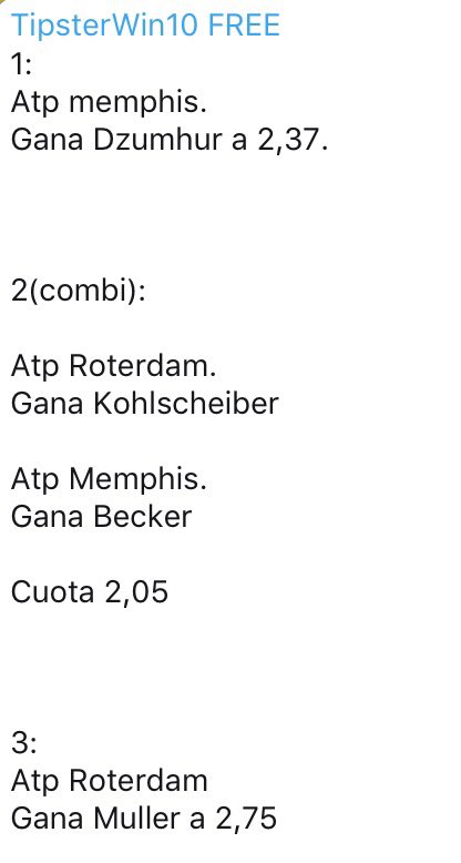 TipsterWin10's tweet photo. Acabo de dejar 3 picks de Tenis 🎾 en mi canal del Telegram.

https://t.co/2NxThOEGFe

RT si los sigues! https://t.co/61kfHFcm6B
