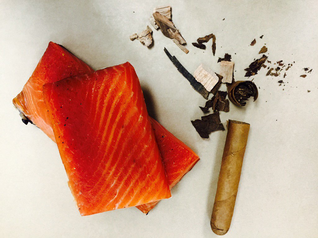 cheftroyknapp's tweet photo. #Bourbon cured - #cigar #smoked #salmon @TheDriskill @WoodfordReserve #lunch pairing @TwinLiquors https://t.co/LHhZmr9b4d
