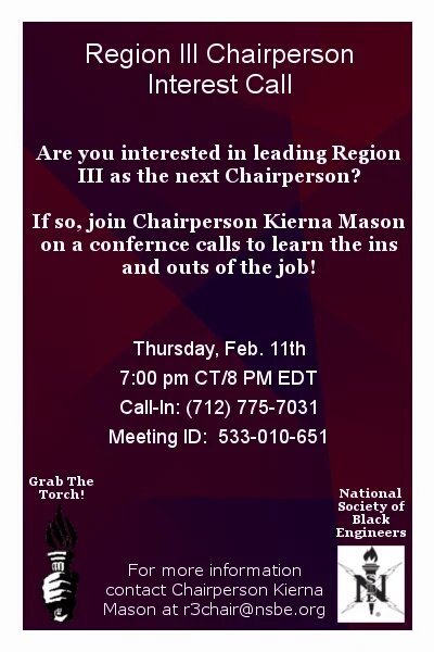 Happening in 2 days ! Are you interested in being the next Region III Chair?? Join in the call !