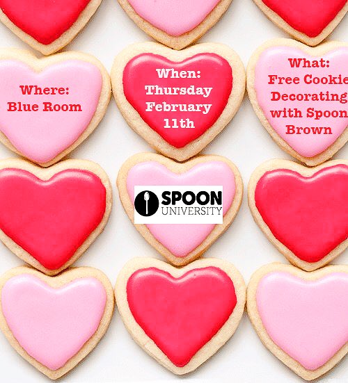 spoonbrownu's tweet photo. Come to the blue room on Thursday for cookie decorating! ❤️ #spoonfeed #valentinesday #cookieseason https://t.co/ZH21yEivCW