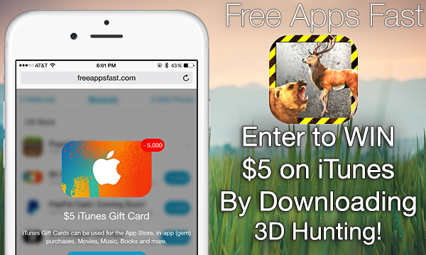 FreeAppsFast's tweet image. ♻️RETWEET to Win a $5 iTunes GC💰
🎁Install 3D Hunting &amp;amp; Open🌎
📱HERE ➡️freeappsfast.com🔥
❗️REPLY w/ referral