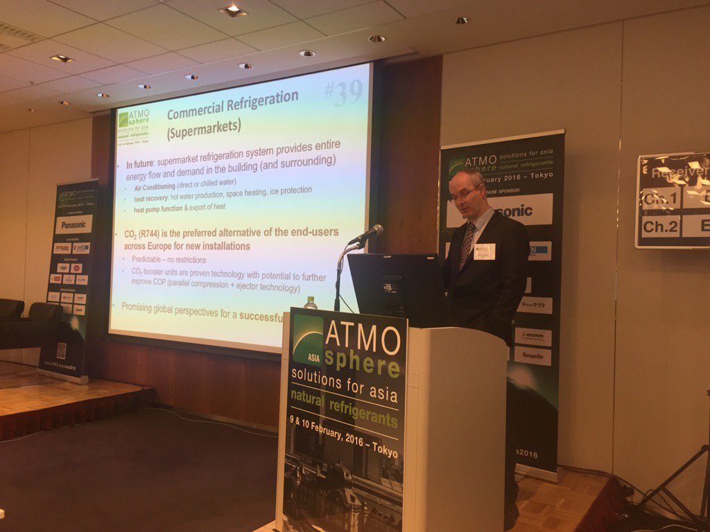 _beatPlus's tweet image. CO2/#R744 is the preferred #refrigeration option by retailers in europe, says Armin Hafner from @NTNU at #ATMOAsia