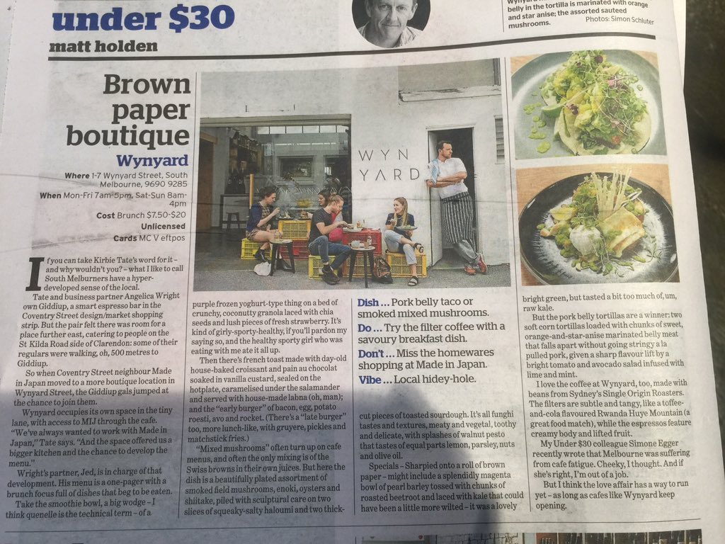 Little sis <a href="/wynyardcafe/">Wynyard</a> got a write-up in <a href="/EpicureATtheage/">Epicure@theage</a>. Now she'll be impossible to live with! #showoff