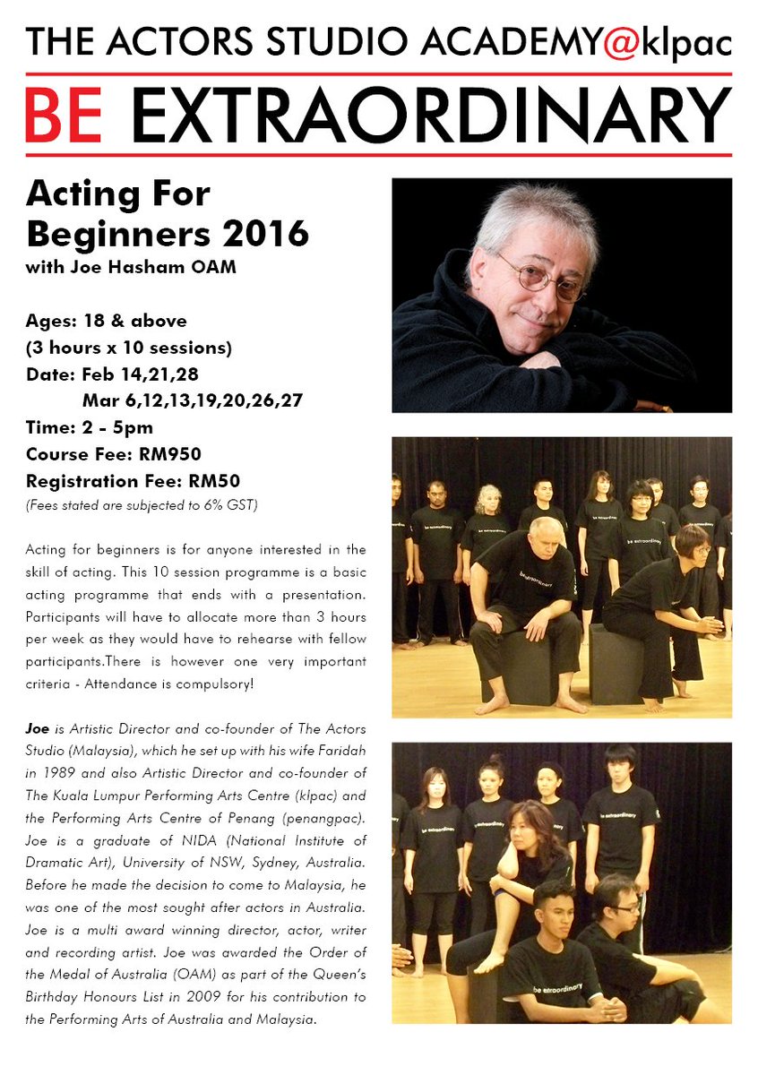 TAS_Malaysia's tweet photo. Joe's acting course starts this coming Sunday! Call  03-4047 9060 to register.

#actingforbeginners #joehasham https://t.co/KECwFWfgnr