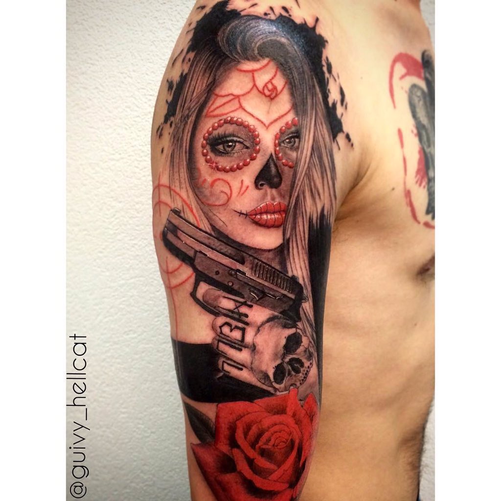 Santa Muerte Woman At Blue Background Stock Photo