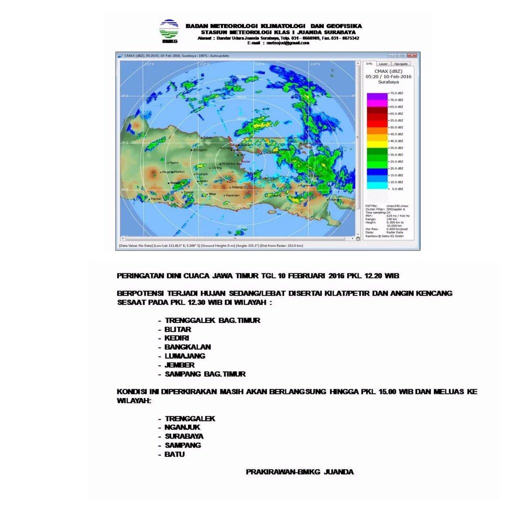BMKG Juanda: cuaca hujan disertai petir dan angin kencang yg terjadi di Jatim diprakirakan akan meluas ke Surabaya.