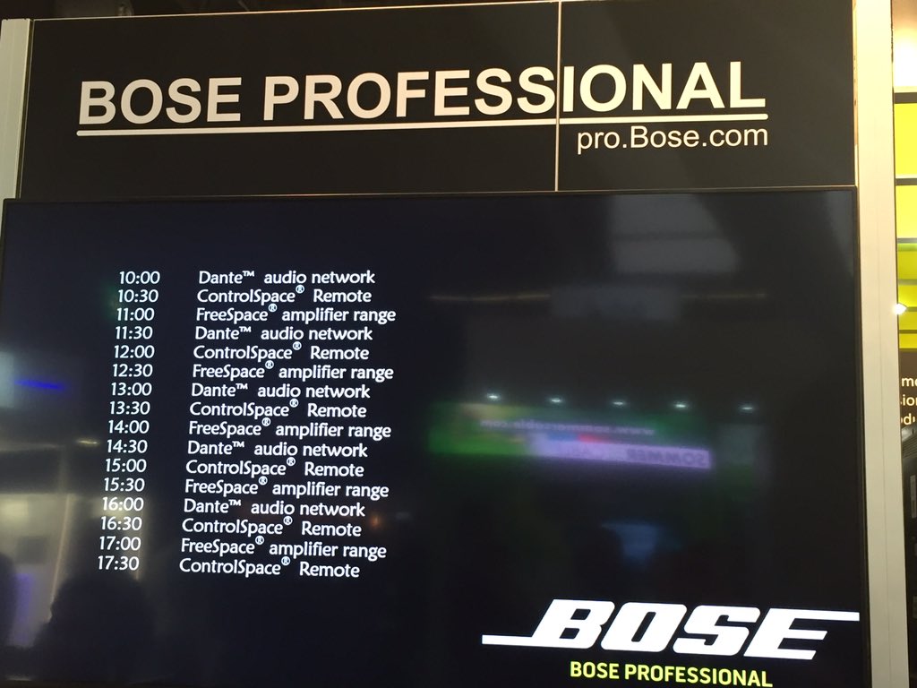 BosePro's tweet image. Join us for a 10 minute tech seminar today Hall7 C-172...#ISE2016 #ControlSpace #Dante #FreeSpace