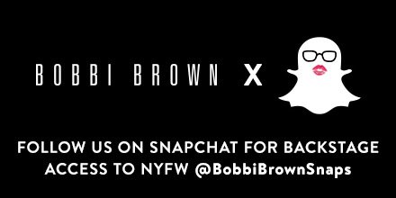BobbiBrown's tweet photo. The ultimate backstage pass to #NYFW? Bobbi’s all-new Snapchat. Get all the stories by following @BobbiBrownSnaps. https://t.co/4gUhr3Amwq