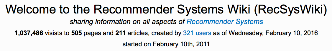 RecSysWiki's tweet photo. Today is the 5th anniversary of #RecSysWiki. Many thanks to all contributors. https://t.co/tN6tNMxFr6 #recsys https://t.co/nzoWSvgbwS