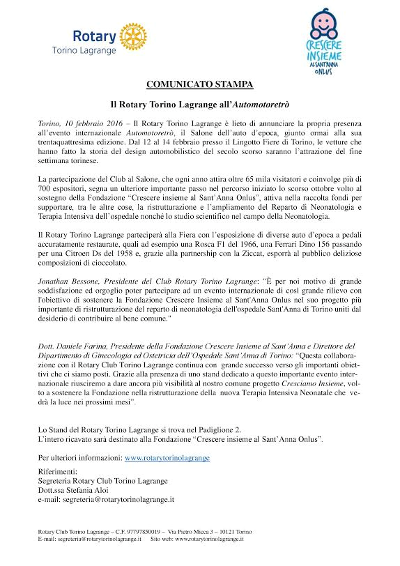 RotaryTL's tweet image. COMUNICATO STAMPA: Il Rotary Torino Lagrange all’ @Automotoretro #automotoretro #rotaryclub
