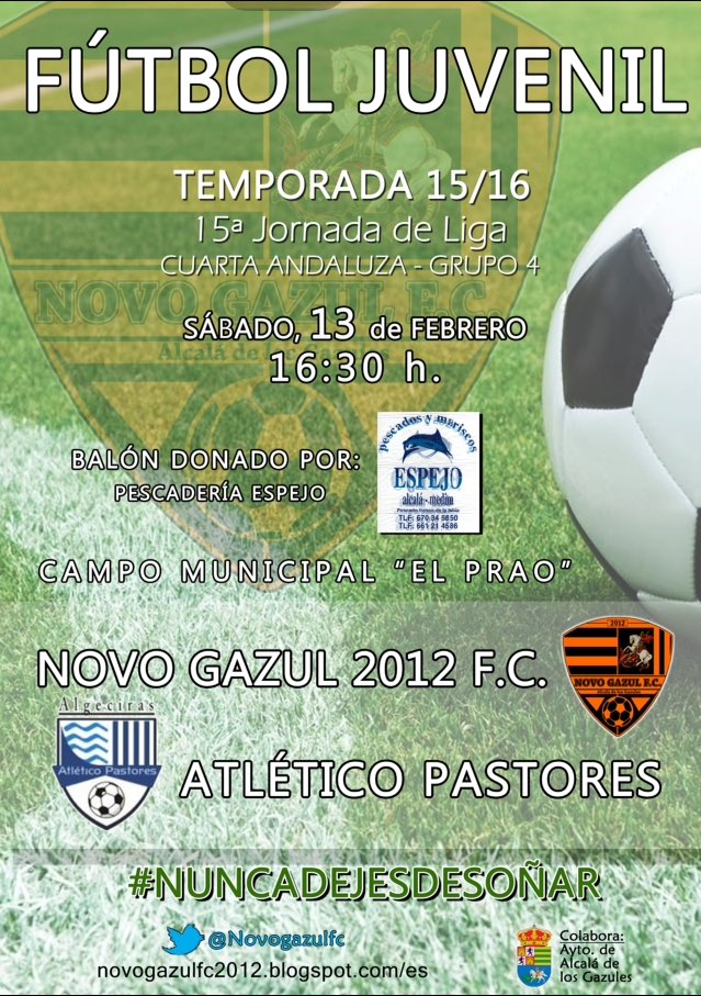 Este sábado 13, a las 16:30h. PARTIDAZO juvenil. <a href="/Novogazulfc/">Novogazulfc</a> <a href="/AtlticoPastores/">Atlético Pastores</a> ¡te esperamos! #vamosminovo