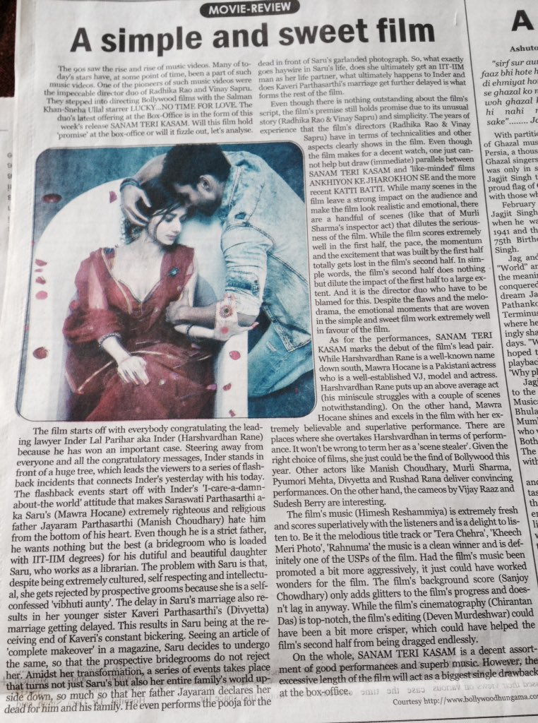 JustNihaaa's tweet photo. Just found dis on our local newspaper 😍  &amp; I have fallen in love with @STKFilm @MawraHocane  @harsha_actor   😍😍😍 https://t.co/09IIW8OxCe