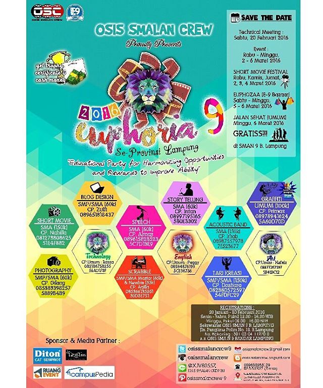 OSIS SMALAN CREW Proudly Presents EUPHORIA 9 2016! Participate yourself now!!😎😎 <a href="/OSISPK_SMAN5BL/">OSIS/PK SMAN5BDL</a> <a href="/spansakare/">SMPN 1 Kalirejo</a>