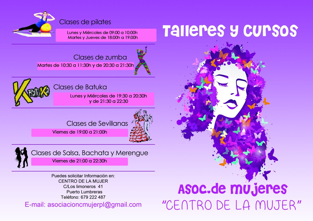 PtoLumbreras's tweet photo. Aquí tenéis toda la programación de cursos y talleres del Centro de la Mujer de Puerto Lumbreras https://t.co/88Vq4aM8TA