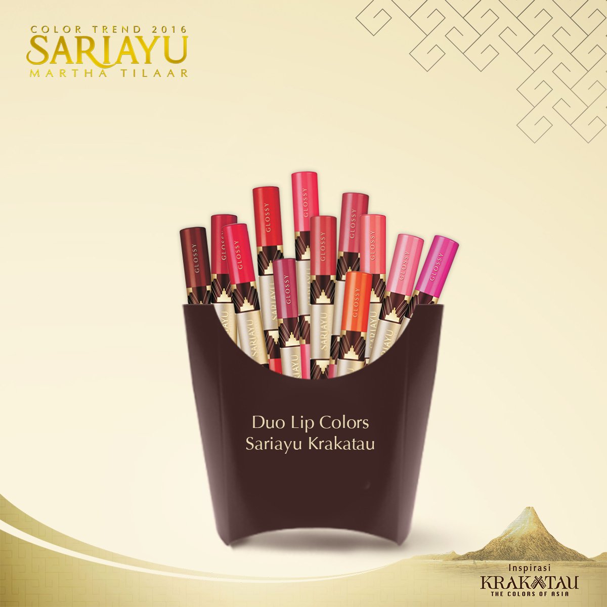 Sariayu_MT's tweet photo. Hargai dirimu dengan memoleskan Sariayu Duo Lip Color Inspirasi Krakatau. Mudah bukan, Sahabat? #ColorTrend2016 https://t.co/m3GgOA3ra5
