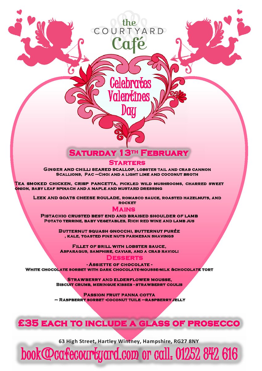CafeCourtyardHW's tweet photo. Last few tables left for our special Valentines evening this Saturday - book now to treat those you love xx https://t.co/tZAXOaarCM