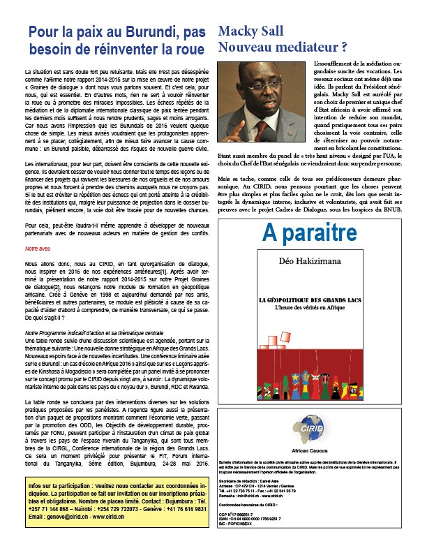 Pg. 2 de notre nouveau African Caucus #CIRID #AfricanCaucus #ONG #Burundi #Paix