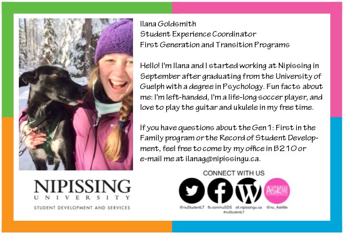 nuStudentLT's tweet photo. Meet Ilana Goldsmith, @NipissingU's #NuGen1 Coordinator! Pictured here at this year's Gen1 Dogsledding Trip. https://t.co/3x5TpaSXBZ