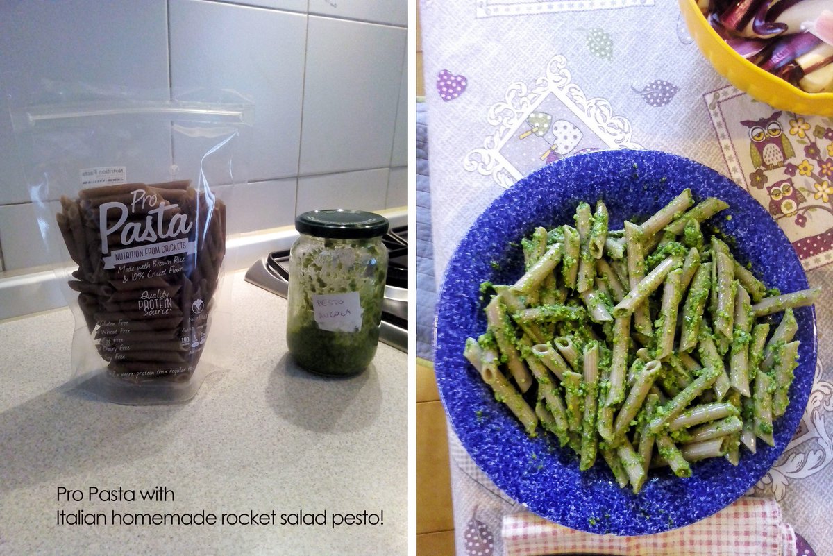 nutribug's tweet photo. One of our Italian customers sent us a photo of their #propasta with homemade pesto. Looks delicious #cricketpasta https://t.co/ttNPWz3fWn