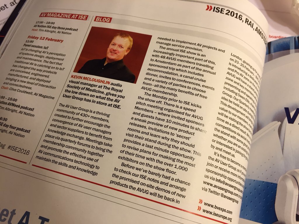 AV User Group (@avusergroup) on Twitter photo Thanks to <a href="/AVMag/">AV Magazine</a> for covering our members trip to #ISE2016 in the latest edition - plus our #bve16 plans Thanks to <a href="/AVMag/">AV Magazine</a> for covering our members trip to #ISE2016 in the latest edition - plus our #bve16 plans