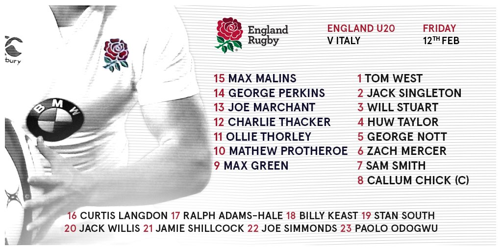...and here is your England U20's team to face Italy on Friday 🌹🇮🇹 #carrythemhome: bit.ly/EU20sITA