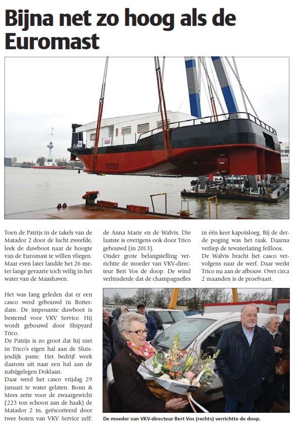 Leuk stukje in @BVK_binnenvaart over de te water lating van Duw/sleepboot Patrijs van VKV service.