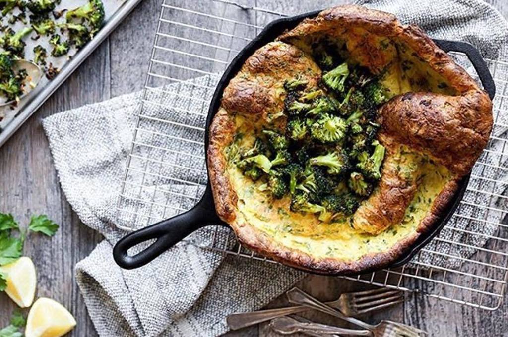 Cast_Iron_Cook's tweet image. Who says Dutch babies have to be sweet! @floatingkitchen topped hers w/ roasted broccoli,  recipe on her blog!