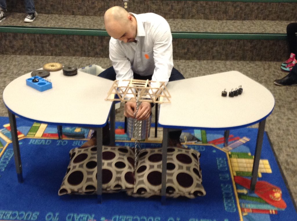 StBernardOCSB's tweet image. Mr. Porcari from the engineers in residence program #eirprogram  is testing our grade 5 structures #ocsb