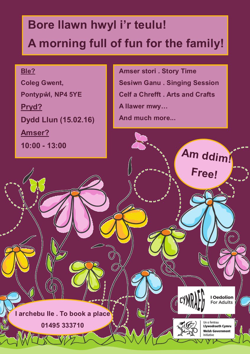 Mae llefydd yn llenwi'n gyflym! @LearnwelshGwent <a href="/Cymraeg_Cymuned/">Sarah Meek</a> <a href="/Welshworkplace/">John Woods</a> <a href="/CymraegGwent/">CymraegGwent</a> <a href="/SteffanWebb/">Steffan Webb</a>