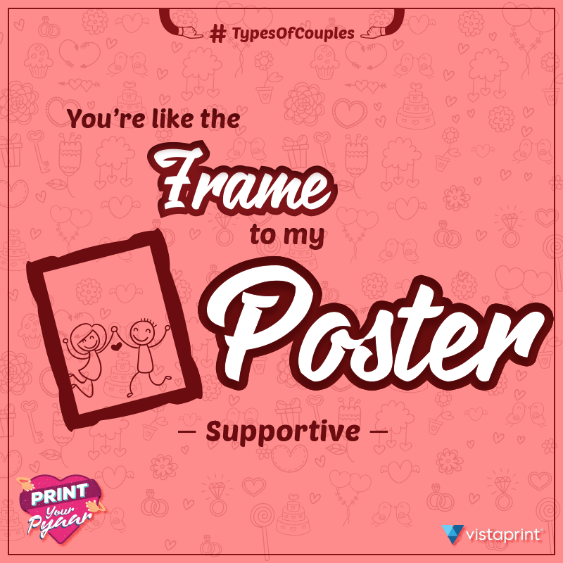 VistaprintIndia's tweet photo. The #TypesOfCouples that offer constant praise about each other
#Supportive
Visit https://t.co/t07WJVVBV3 #VDay https://t.co/nTKsZvp8oN