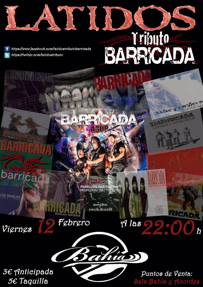 latidostributo's tweet photo. Nos vemos este viernes a partir de las 22:00 en @salabahia con lo mejor de BARRICADA!!! Vamossssssss!!!! RT https://t.co/n3PhZPljhd