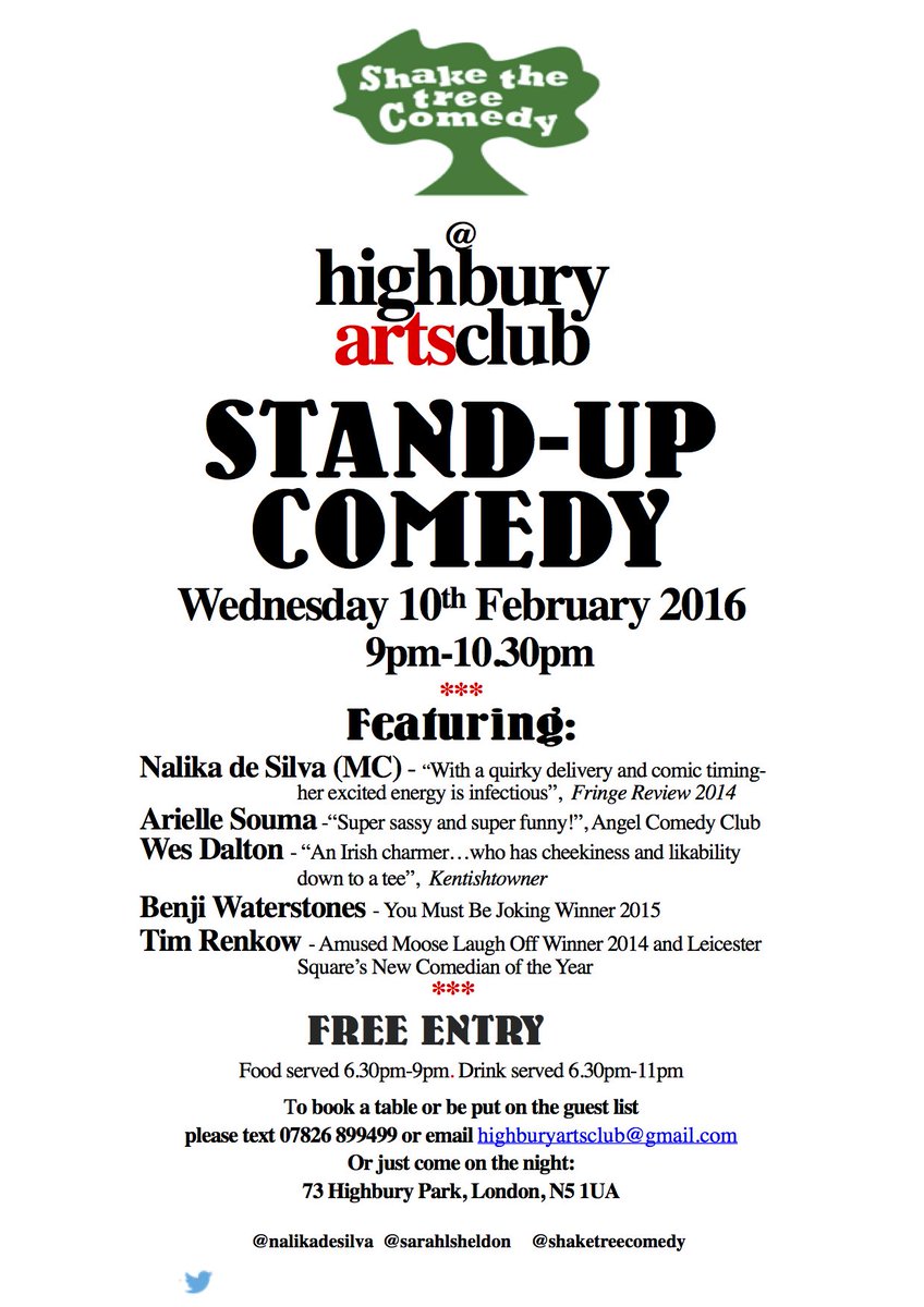 NalikadeSilva's tweet photo. #comedy TONIGHT and it's FREE @HighburyArtsClb don't let #StormImogen hold you back. https://t.co/WncctaSFPN