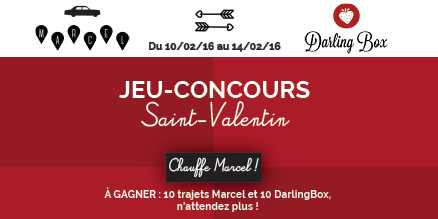 DarlingBox's tweet photo. Gagnez en 1 seul clic 1 trajet @MarcelChauffeur et 1 DarlingBox
https://t.co/q7ON0MrgpZ #SaintValentin #jeuconcours https://t.co/gNrR3t69TO