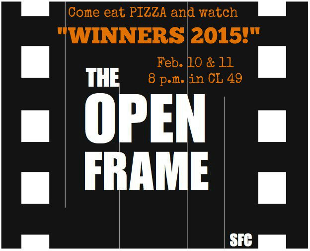 MaloneCommArts's tweet photo. Need a study break? Some pizza? Or a laugh? Watch "Winners 2015!" tonight & tomorrow in CL49 @ 8PM. #TheOpenFrame https://t.co/rLSANxwBkc