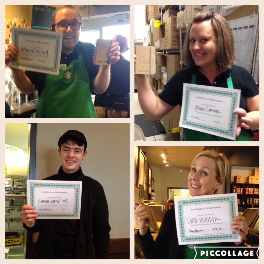 SBUXwooster's tweet photo. At Wooster we complete coffee passports! Good work Mason, Angie, Samuel, and Lisa!! #tobeapartner https://t.co/xNEg0bPXHP