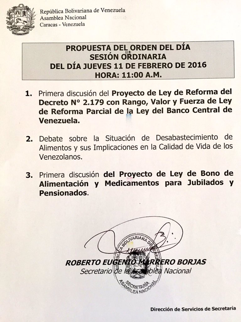 AlbertoRodNews's tweet photo. Orden del día del #11F en AN: Reforma Ley del BCV, Emergencia Alimentaria y Proyecto de CestaTicket para pensionados https://t.co/EPyAD5VJR0