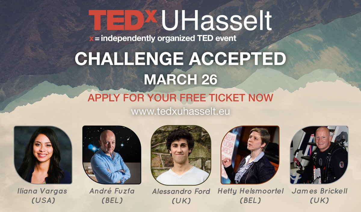 TEDxUHasselt's tweet photo. Check out our first 5 speaker names, and apply for your free #TEDxUHasselt2016 ticket at: https://t.co/jSBZs4TpKQ ! https://t.co/fVAtyiEshS