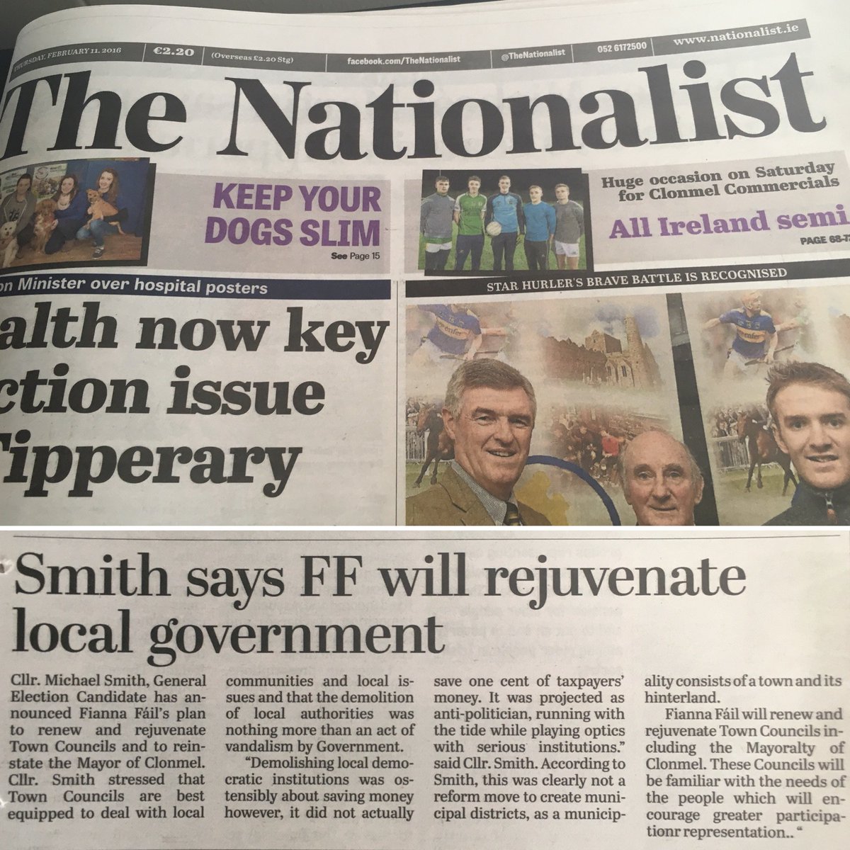 michaelsmithff's tweet photo. Great coverage @TheNationalist out today camapign really gathering momentum #voteyoungsmith #GE16 #Tipperary https://t.co/TjLDHEDVAC