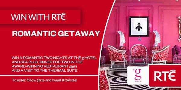 rte's tweet photo. Win a romantic 2 nights @ThegHotel, dinner at restaurant gigi's + visit to thermal suite. Follow @rte &amp; RT #rtehotel https://t.co/rkTVXlCLd9