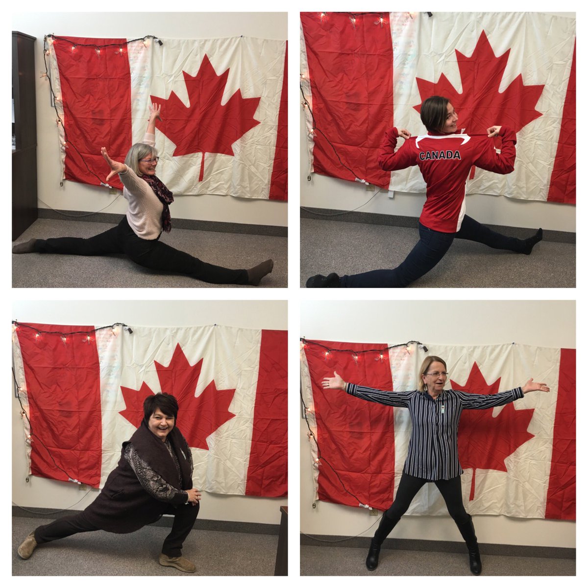 gymcan1's tweet photo. The staff here at #GymnasticsCanada show everyone their #splits skills for #splitsday #CdnGymWeek https://t.co/HkzOllKTOc