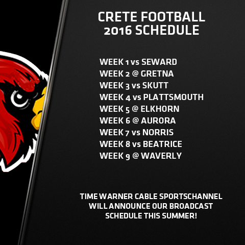 SpecSportsNEB's tweet photo. 2016 FB schedule for @CreteCardinals has been released! https://t.co/d4heevs9v9