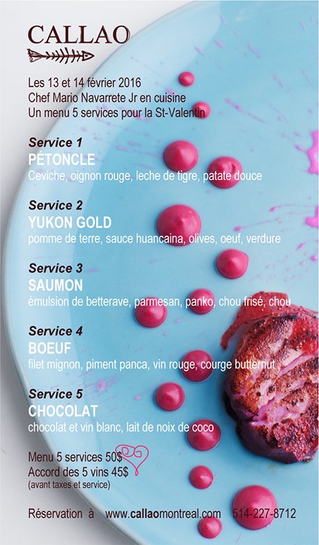 Le menu St-Valentin chez CALLAO les 13 et 14 février Réservez à callaomontreal.com