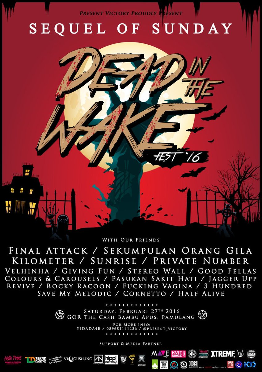 present_victory's tweet photo. @sequelofsunday Dead In The Wake Fest'16. 27 Feb at Gor The Cash, Pamulang. info: 51DADA4B Cc: @RRPunkRock https://t.co/9Vs5q0JNvx