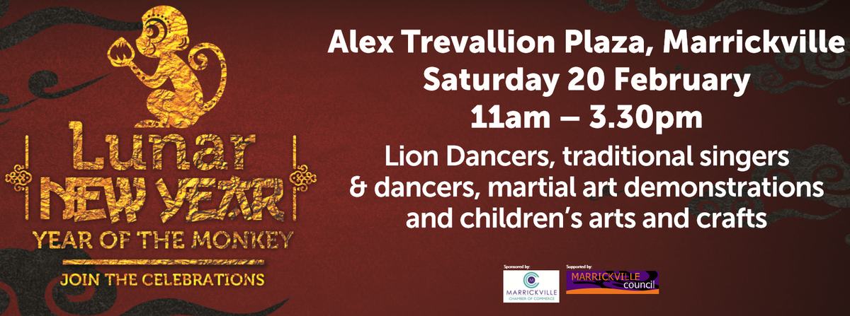 MarrickvilleCC's tweet photo. Come celebrate Lunar New Year - Year of The Monkey 11am, Saturday 20 February at Alex Trevallion Plaza, Marrickville https://t.co/TxPYF1mhdU